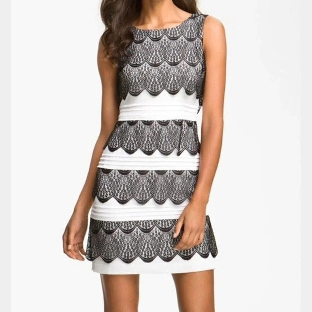 BCBGMaxAzria White Black Lorenna Lace Dress $268